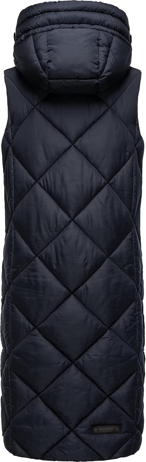 Navahoo warme Damen Winter Steppweste lang mit Kapuze Schnuckel XS-XXL S Navy, S Navy