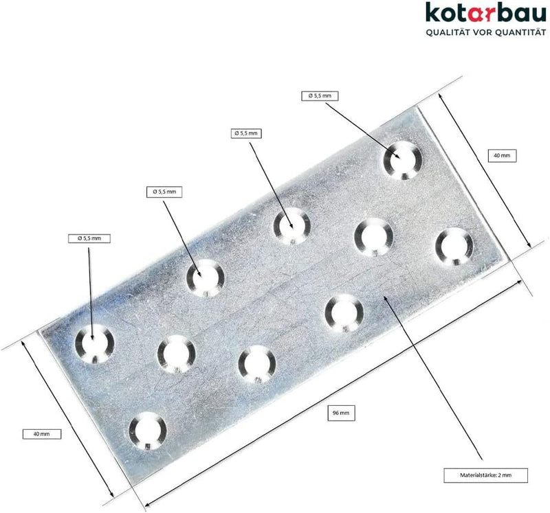 KOTARBAU Lochplatten 96 x 40 mm Verzinkt Silber Flachverbinder Holzverbinder Innen – Aussenbereich L