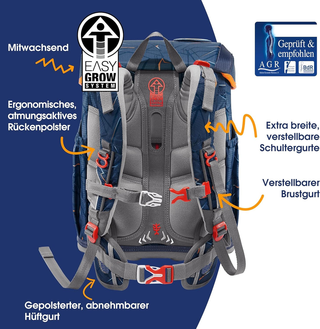 Step by Step Schulranzen-Set CLOUD, 5-teilig, ergonomischer Tornister mit Reflektoren, höhenverstell