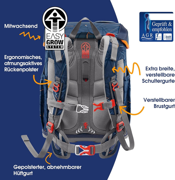 Step by Step Schulranzen-Set CLOUD, 5-teilig, ergonomischer Tornister mit Reflektoren, höhenverstell