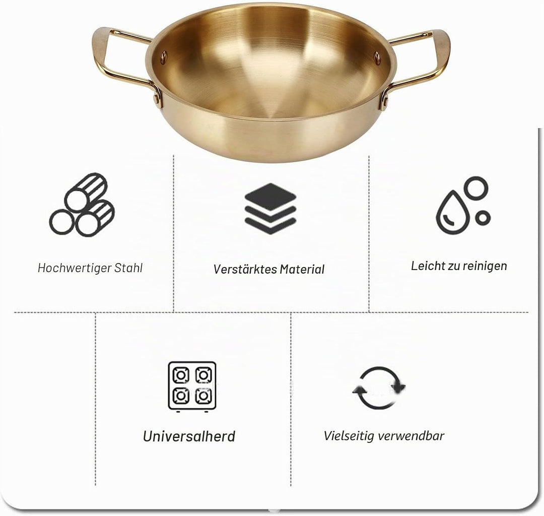 Koreanischer Nudeltopf, koreanischen Ramen Topf, 20cm Gold Edelstahl Hot Pot, Doppel Griff Edelstahl