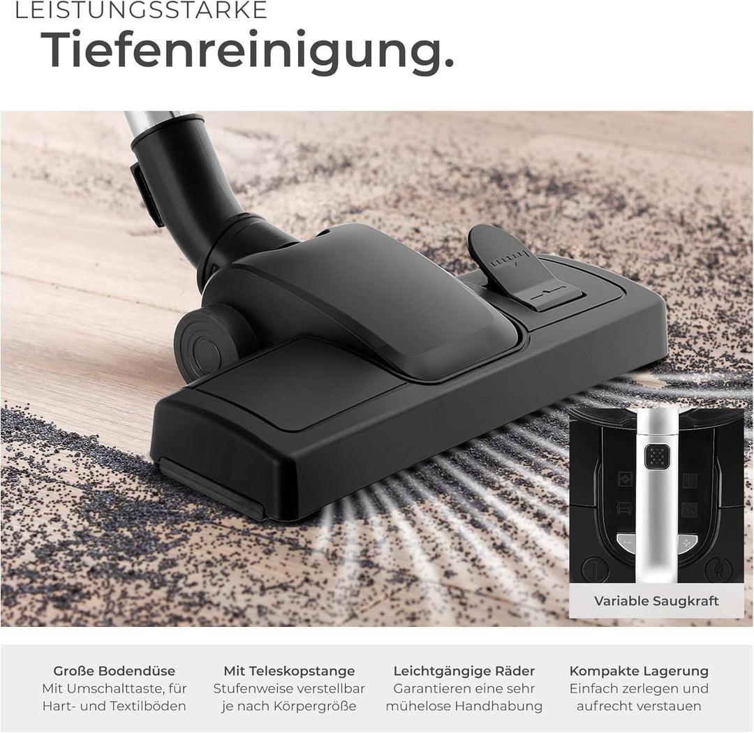 tectake® Staubsauger beutellos, VC900, 900 W, stark, beutelloser Bodenstaubsauger mit Kabel, für Tie