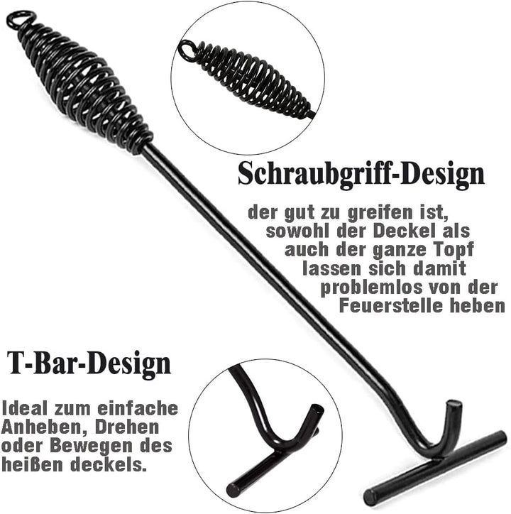 Deckelheber Dutch Oven Haken, 42CM Dutch Oven Deckelheber Griffhaken und Feuertopf Deckelheber, Unte