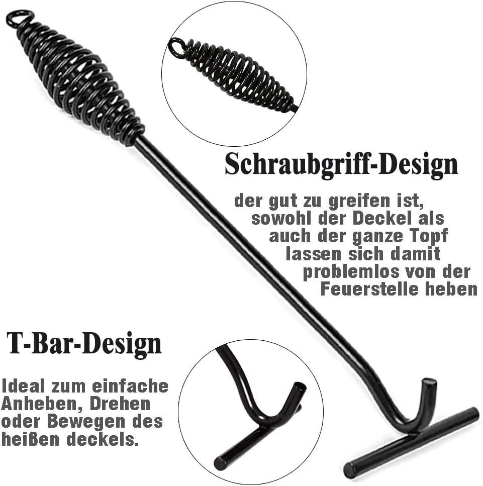 Deckelheber Dutch Oven Griffhaken, 26CM Dutch Oven Haken und Feuertopf Deckelheber, Untersetzer Dutc
