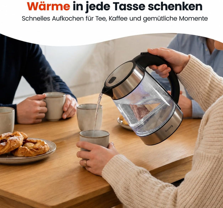 Wasserkocher Glas 1,7 Liter, 2200 Watt, LED-Beleuchtung, 100% BPA Frei, Verdicktes Glas Wasserkocher