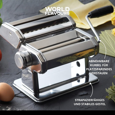 KitchenCraft World of Flavours Nudelmaschine, manuelle Nudelmaschine mit 9 einstellbarer Dicke, ital