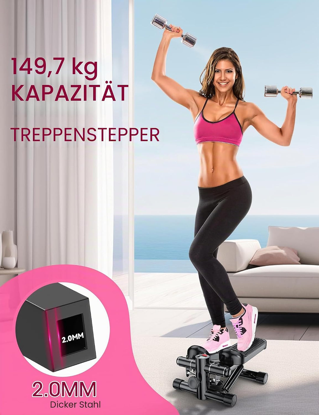 KitGody Mini-Stepper für Übungen, Treppenstepper 150 kg Kapazität, Workout-Stepper für Training zu H