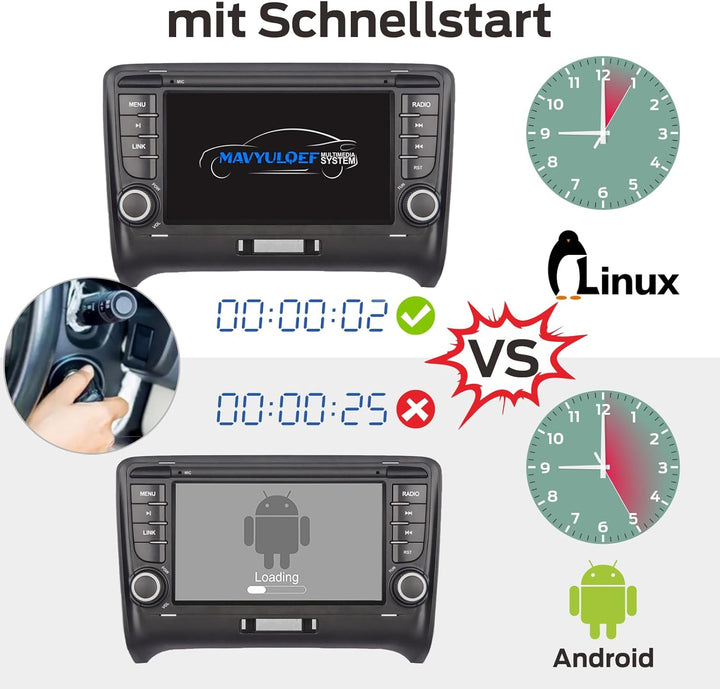 Linux Autoradio für Audi TT MK2 8J 2008-2014 Blitzstart/Bluetooth/Wireless CarPlay/Android Auto/FM/A