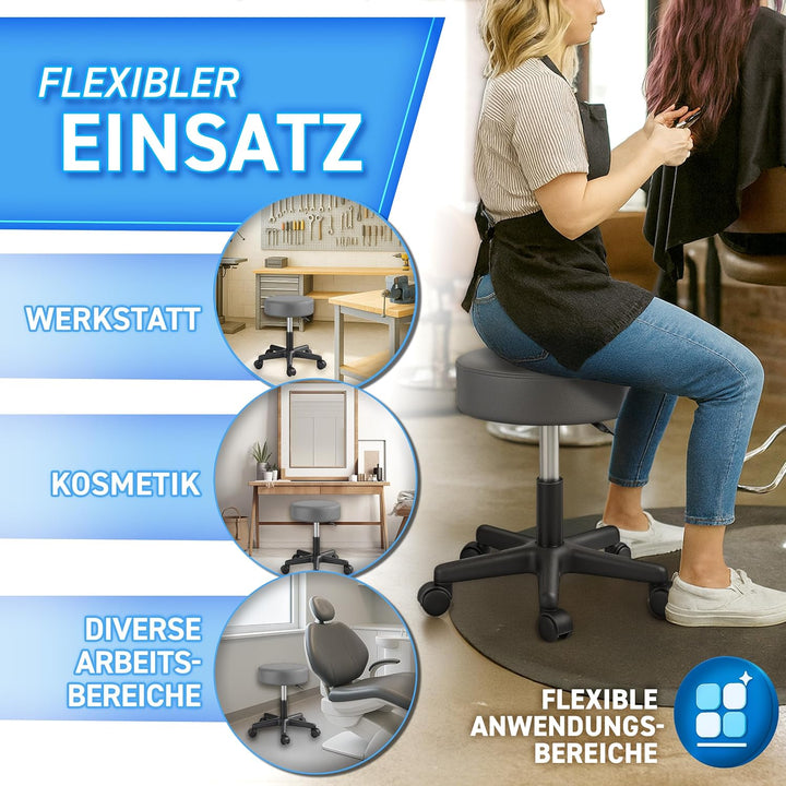 TRESKO® Rollhocker höhenverstellbar 10 cm Dicke Polsterung bis 150 kg | Hocker 47-60cm | Arbeitshock