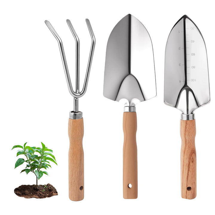 Gartenwerkzeug Set, 3-teilig Gartengeräte aus Hochwertigem Edelstahl, Garten Zubehör klein Gartensch