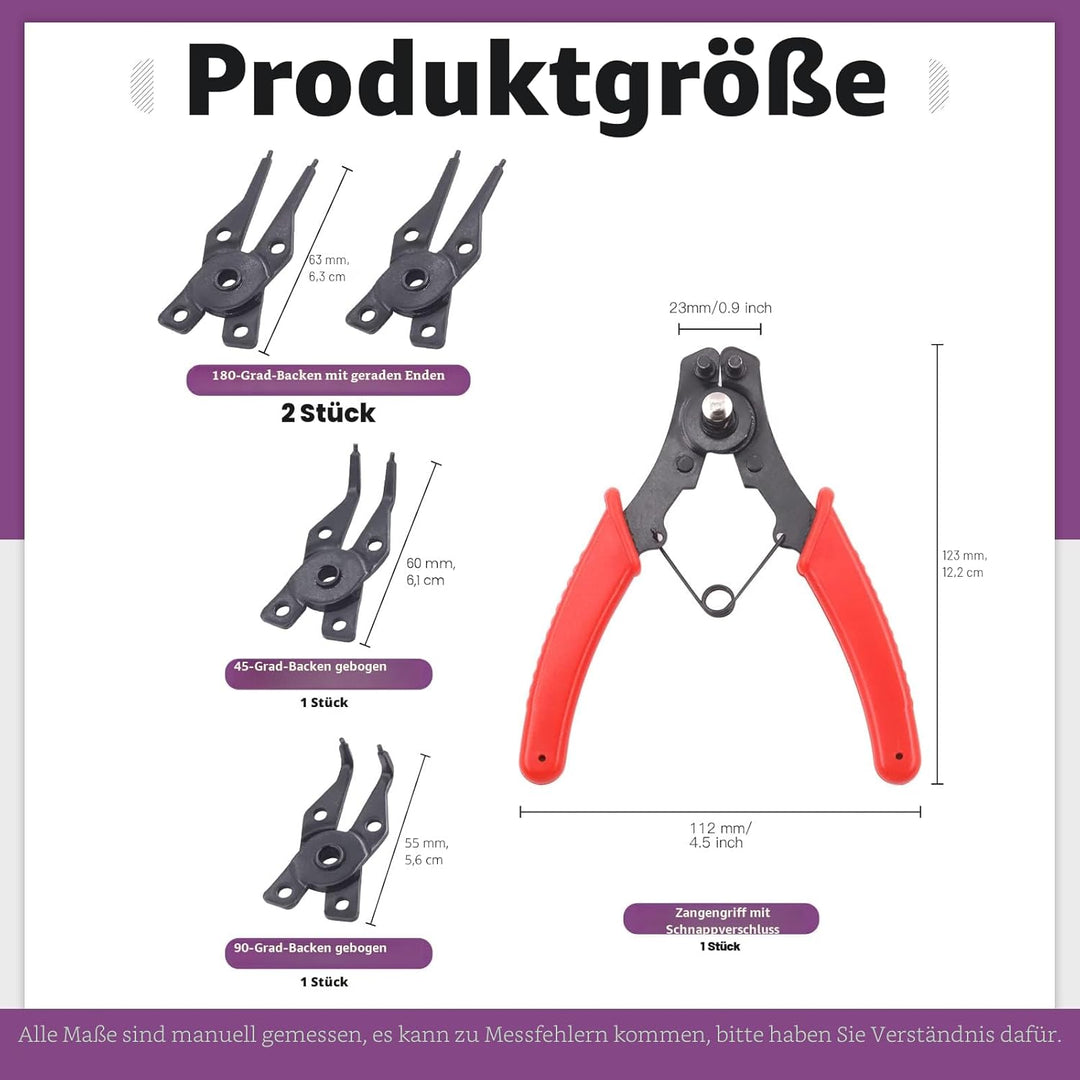 Swpeet 262 Stück 4-in-1 Sprengringzange mit 6 Grössen 4 mm bis 30 mm Legierung Stahl Aussen-Halterun