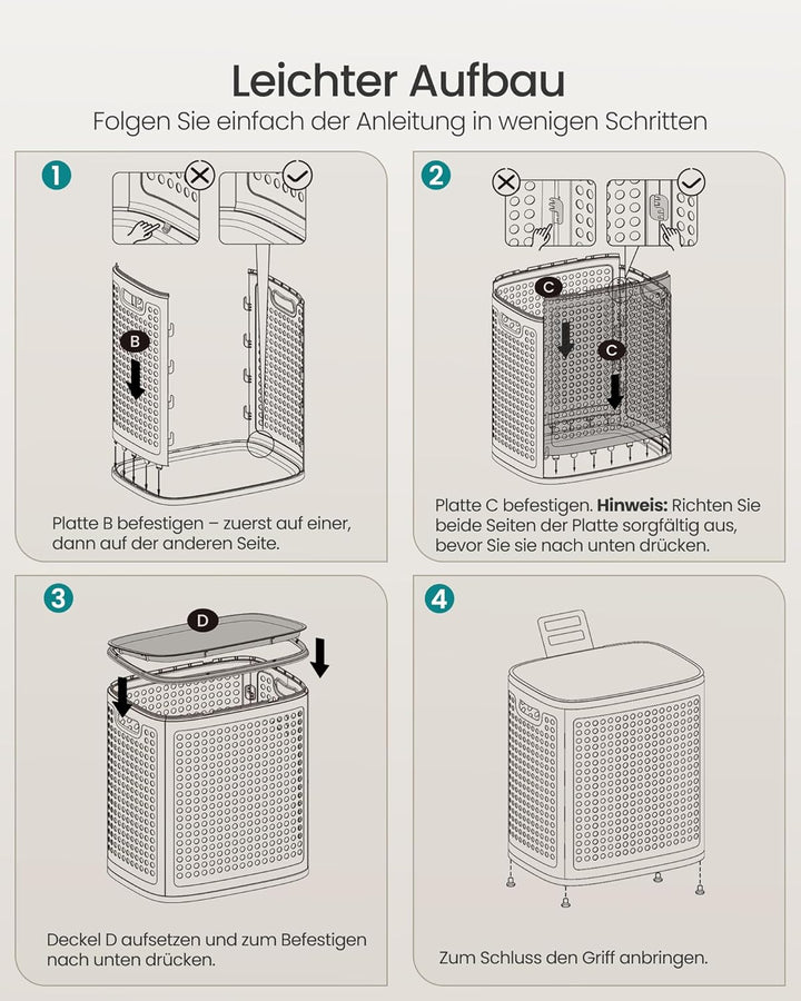 SONGMICS Wäschekorb mit Deckel, Wäschesammler Plastik, 75 L, Wäschetonne schmal, Wäschebox platzspar