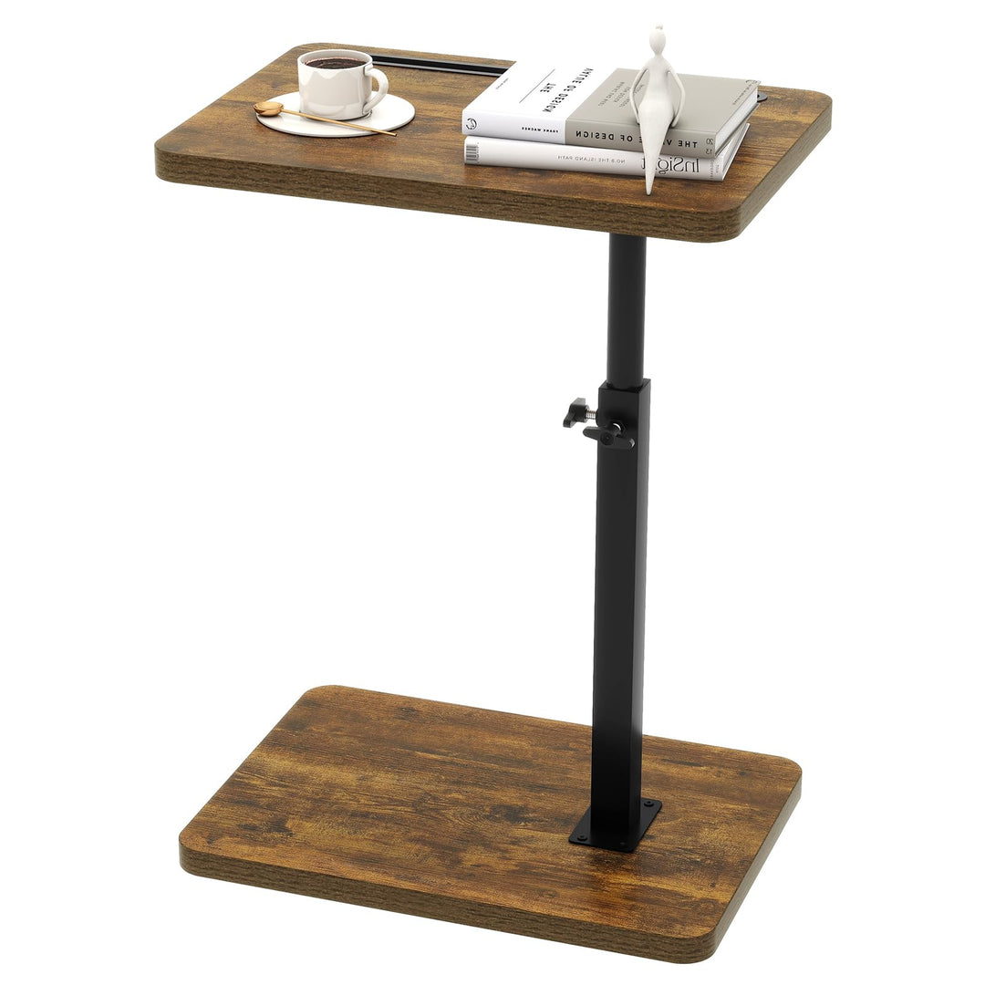 IBUYKE Beistelltisch C Form, 360° Rotierbarer und Höhenverstellbar Sofatisch, Couchtisch für schmale