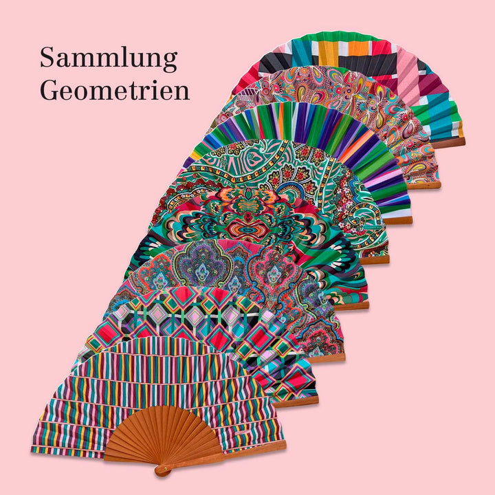 Spanischer Handfächer Asha – Holz und Baumwolle – 23 cm – Etui und Hülle aus Jute – Modeaccessoire –