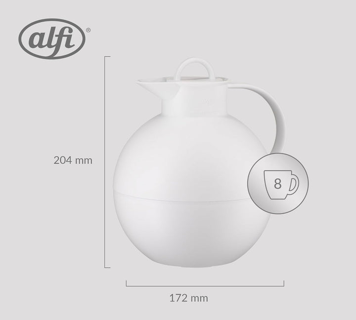 alfi KUGEL 0,94l, coconut white mat, Kunststoff-Isolierkanne mit hygienischem Hartglaseinsatz, Drehv