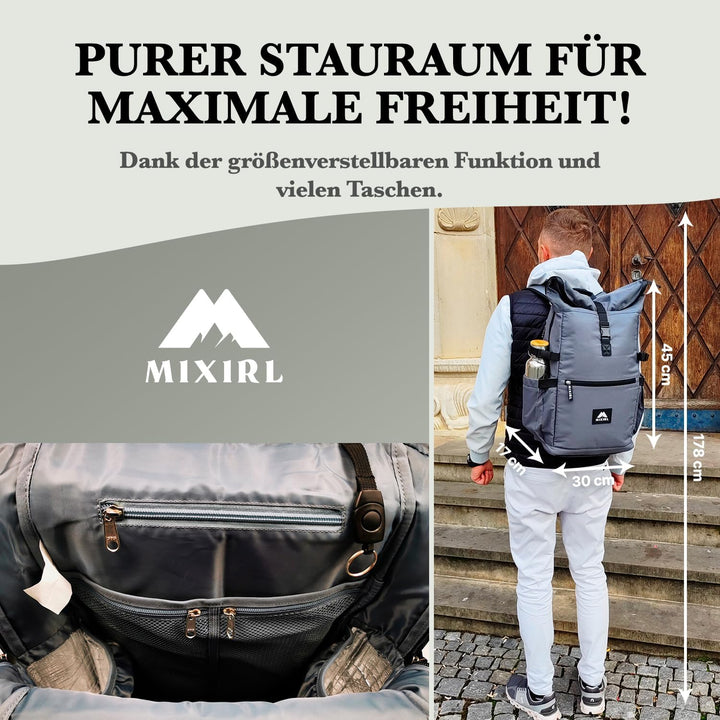 Baby Wickelrucksack stylische Wickeltasche mit Wickelunterlage | Rolltop Rucksack Gross & Kinderwage