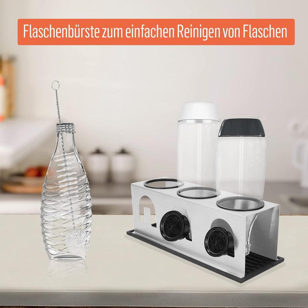 ACTIV CUISINE Flaschenhalter für Sodastream Duo Crystal Flaschen, 3er Edelstahl Abtropfhalter, Abtro
