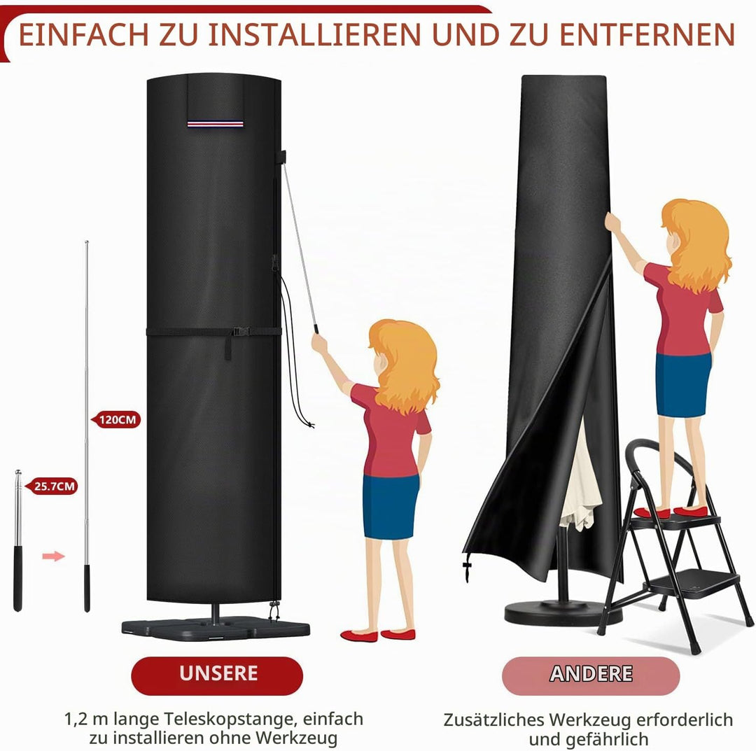 LAMUNI Ampelschirm Schutzhülle, Sonnenschirm Abdeckung für 3m/4m Gartenschirm mit Stab, 420D Oxford