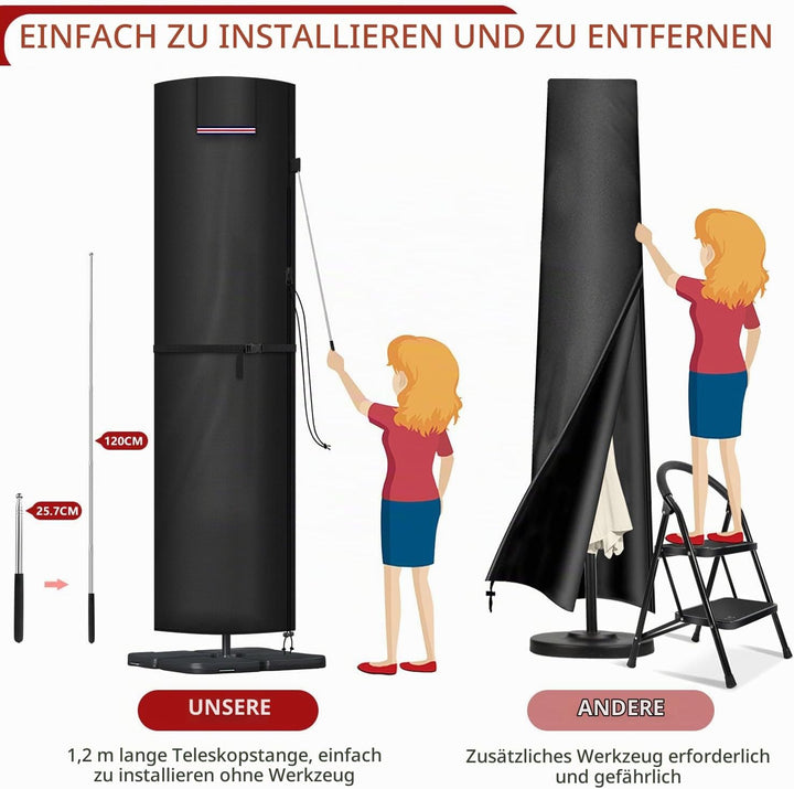 LAMUNI Ampelschirm Schutzhülle, Sonnenschirm Abdeckung für 3m/4m Gartenschirm mit Stab, 420D Oxford