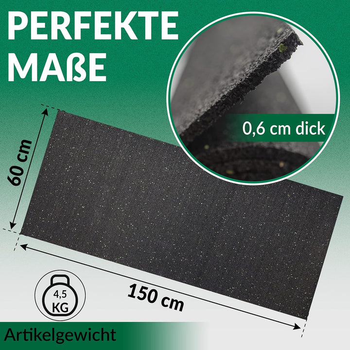 60 cm x 150 cm, 0,6 cm Unterlegmatte für Fitnessgeräte Erhöhte Stabilität Robuster Fussbodenschutz R