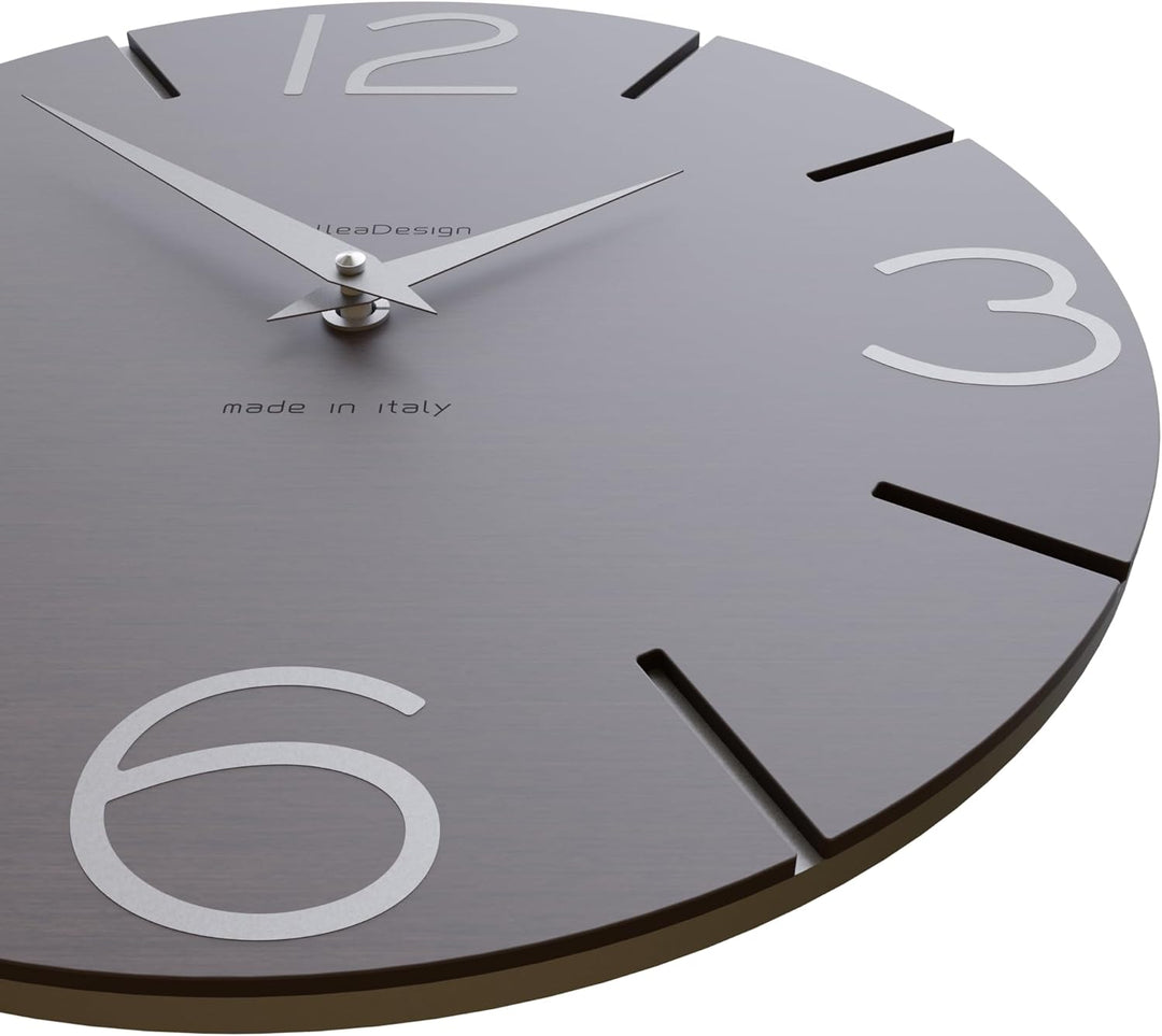 CalleaDesign Wanduhr Smile Wenge-Eiche und Aluminium Rund 30 cm Schlichtes und modernes Design Geräu