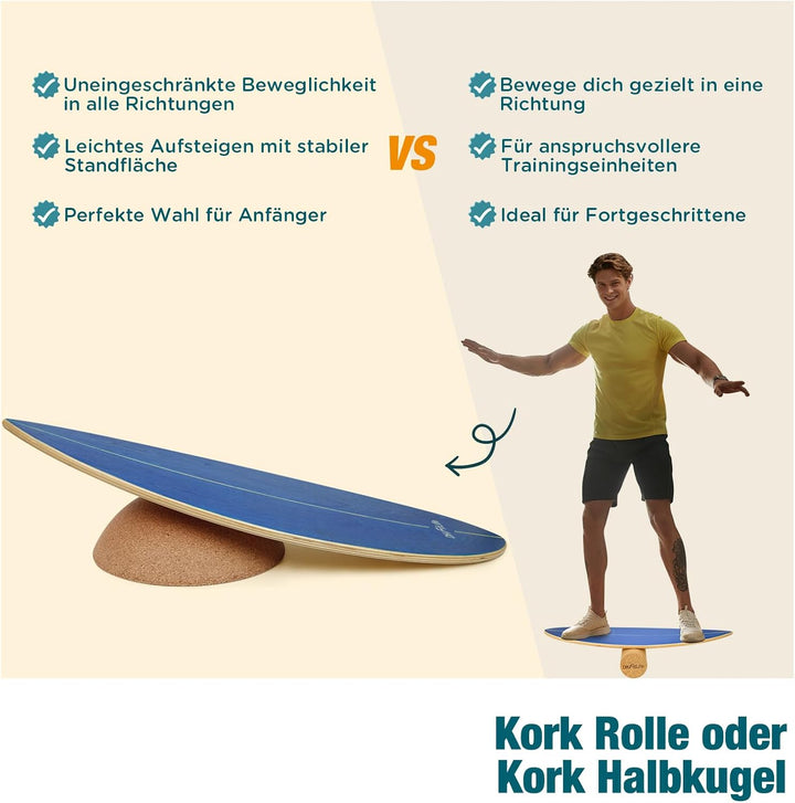 DH FitLife Kork Halbkugel für Surfing Balance Board Erwachsene | 30x10cm ｜360° Half Balance Ball | P