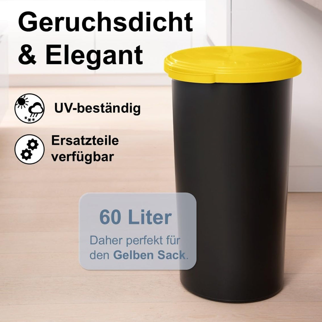 KUEFA 60L Müllsackständer mit flachem Deckel - Gelber Sack Mülleimer (Gelb), Gelb