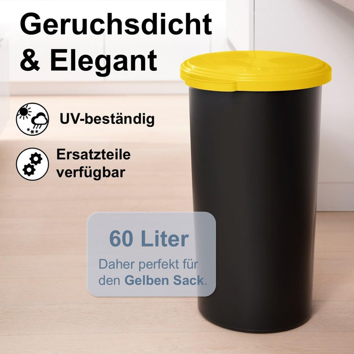 KUEFA 60L Müllsackständer mit flachem Deckel - Gelber Sack Mülleimer (Gelb), Gelb