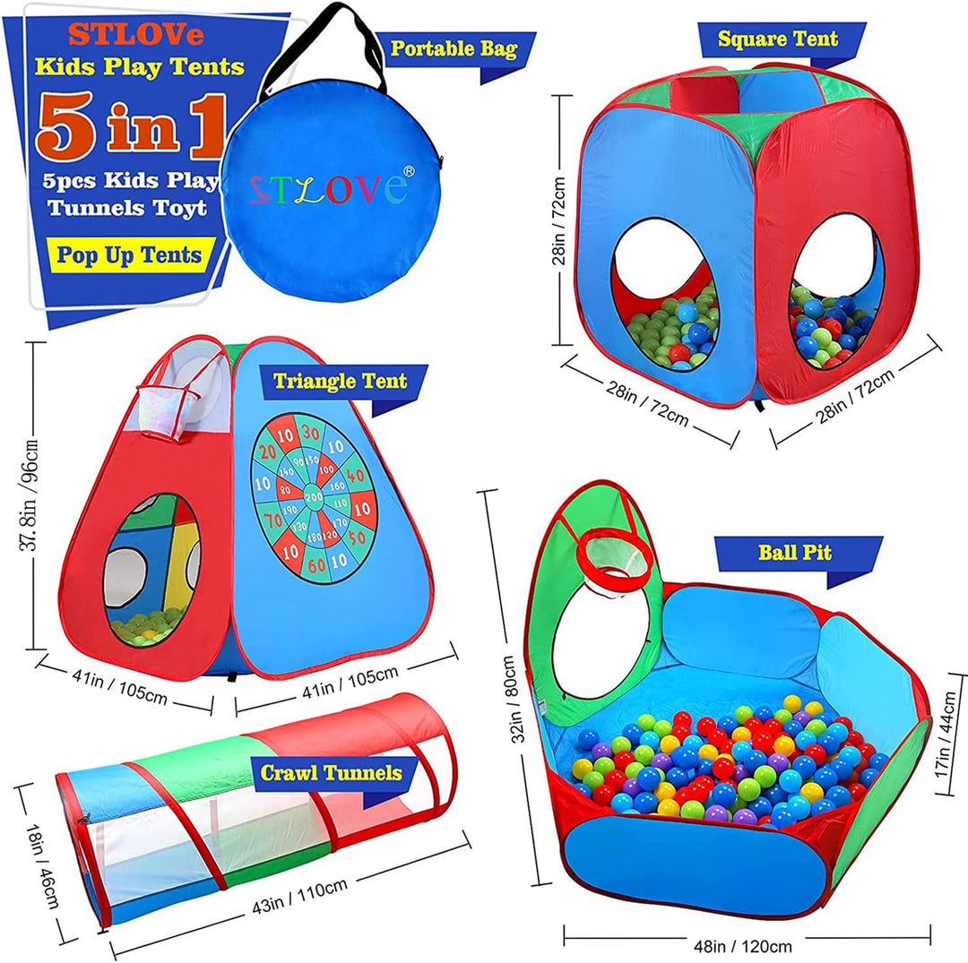 STLOVe® Spielzelt Kinderzelt Angepasst Babyzelt mit krabbeltunnel(Ohne Bälle) 5 in 1Bällebad Pop-Up
