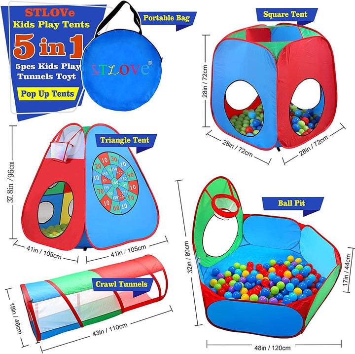 STLOVe® Spielzelt Kinderzelt Angepasst Babyzelt mit krabbeltunnel(Ohne Bälle) 5 in 1Bällebad Pop-Up