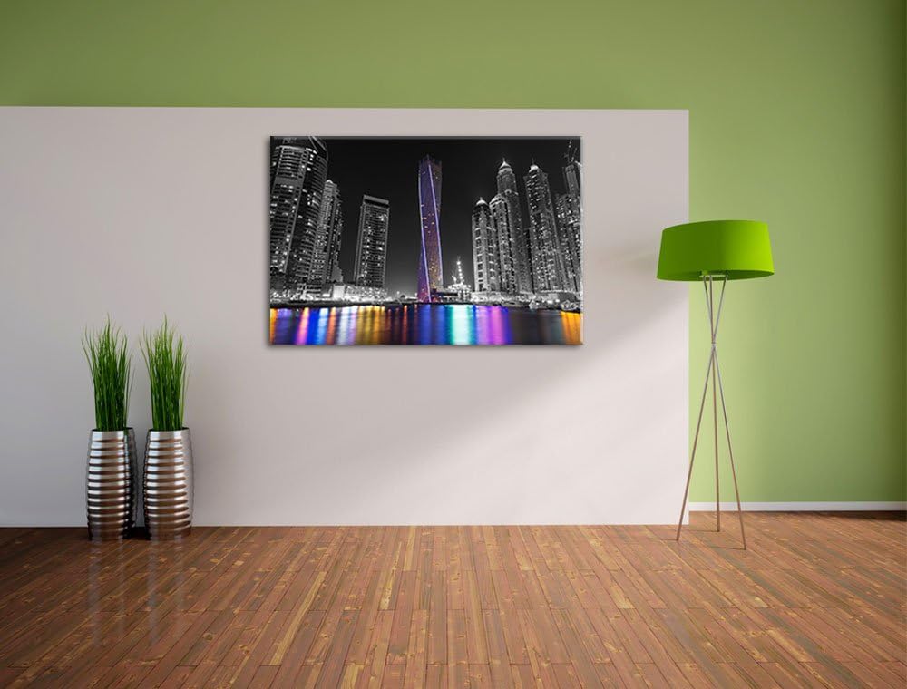 Skyline von Dubai bei Nacht schwarz/weiss Format: 100x70 auf Leinwand, XXL riesige Bilder fertig ger