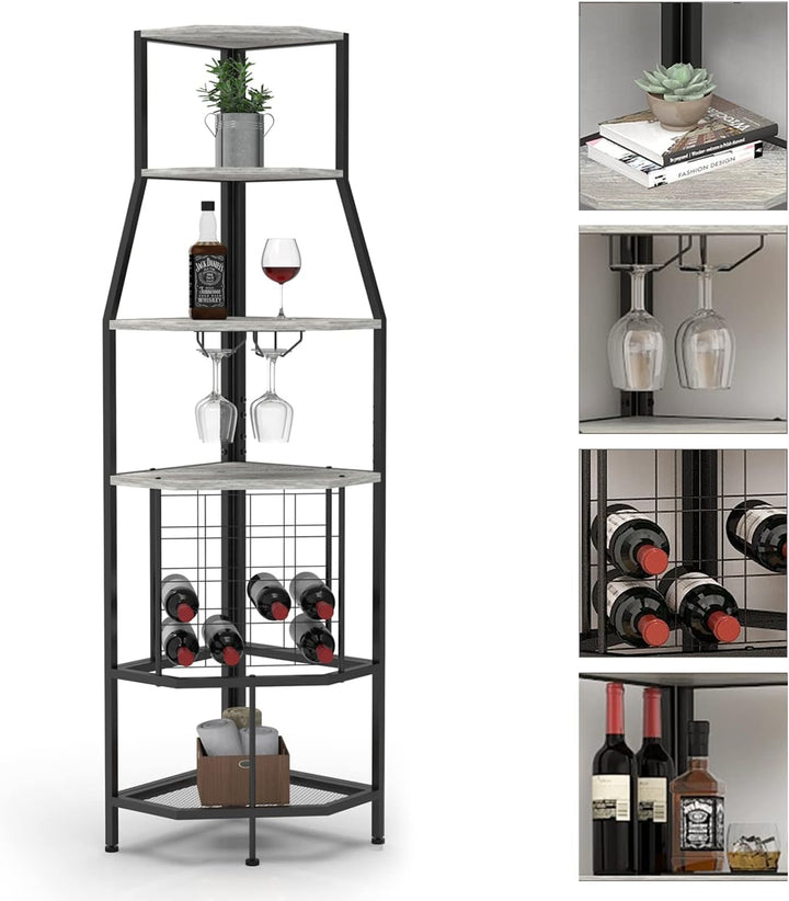 VEDECASA Eck-Weinregal Bodenstehend 5-stöckiges Eck-Barregal mit Glashalter and Weinaufbewahrung ind