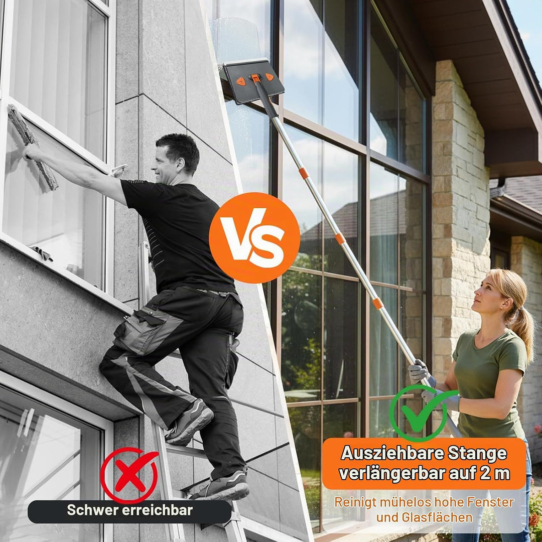 198cm Teleskop Fensterwischer, Profi Fensterputzer Set mit Abzieher,Langem Stiel Fensterreiniger mit
