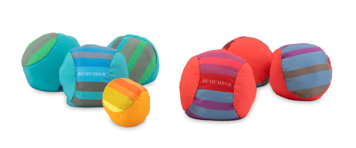 Remember Soft-Boccia Spiel Set - Boule Kugeln mit farbenfrohem Design, wasserabweisend, waschbar und