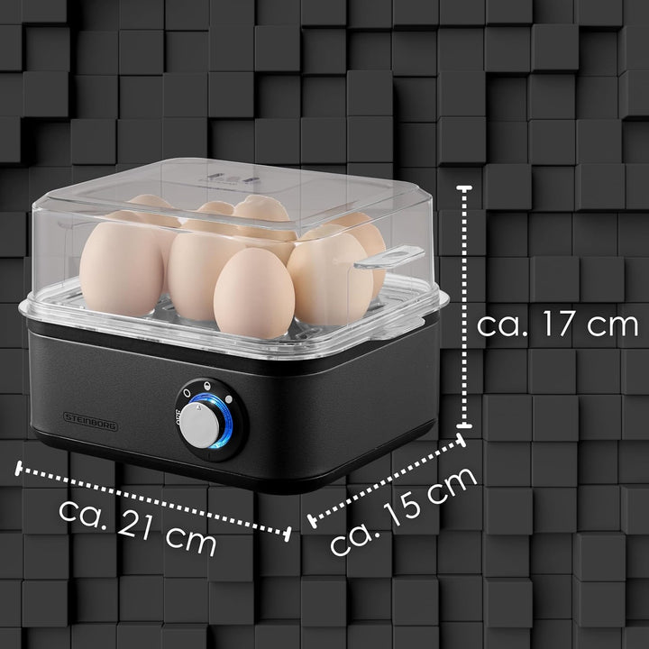 Eierkocher für 1 bis 8 Eier | Warmhaltefunktion | Elektrischer Eierkocher aus Edelstahl 500 Watt | 3