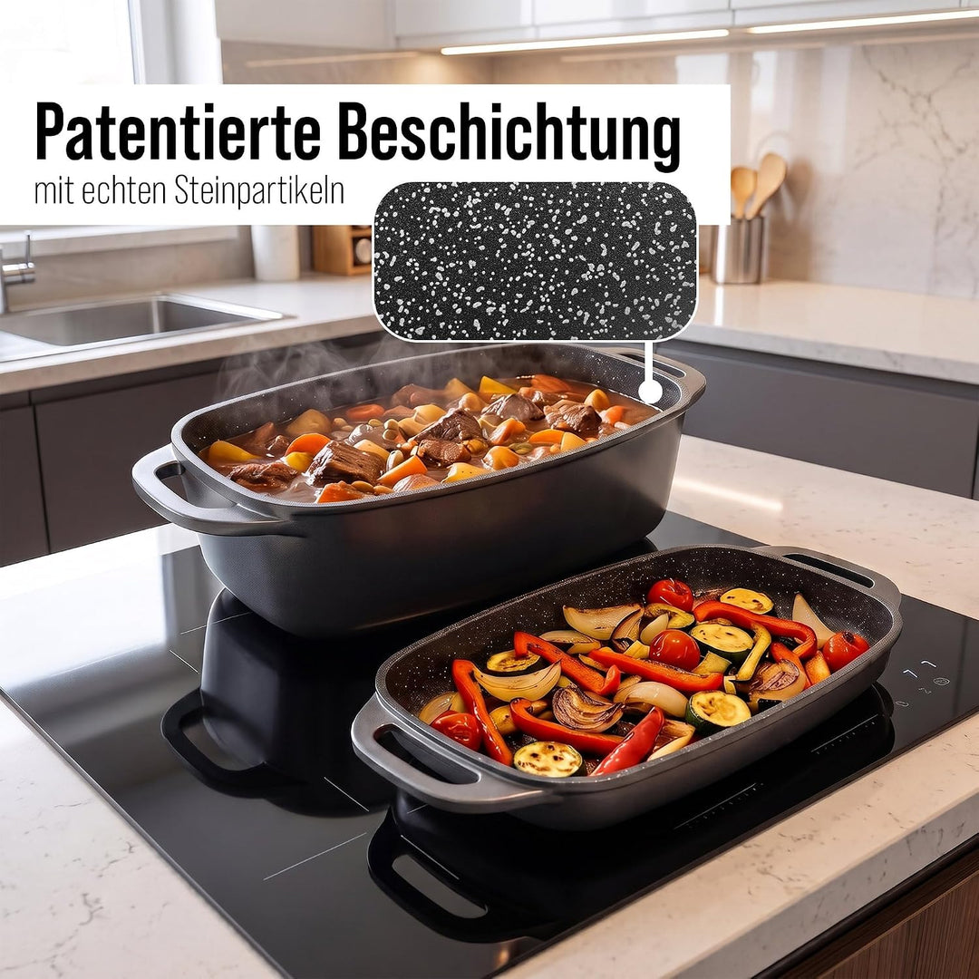 STONELINE Bräter Induktion 40 x 22 cm, 5,6 L, backofengeeignet, Deckel als Auflaufform verwendbar, A