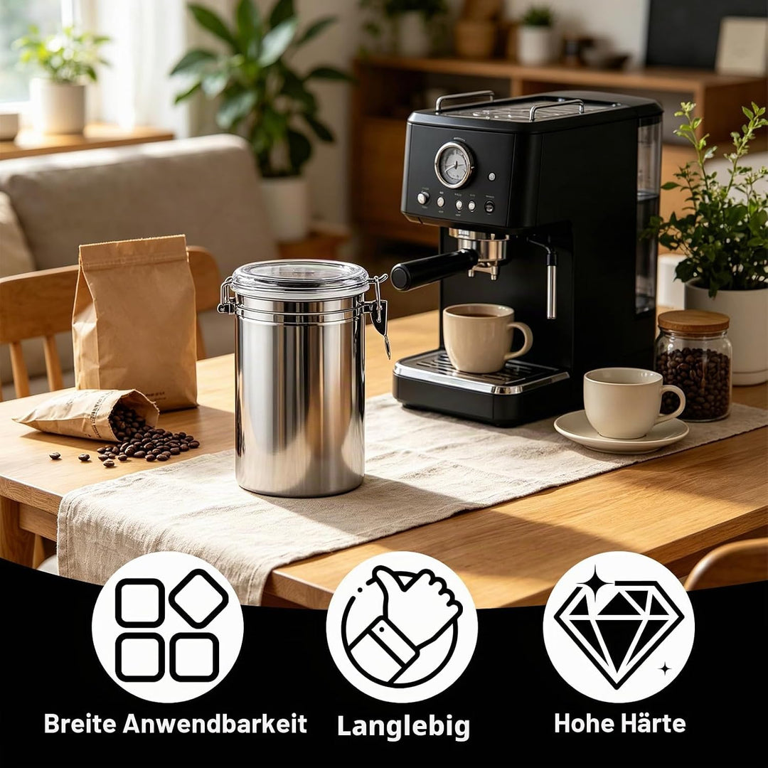 kaffeebohnen behälter 2 Stück Kaffeedose Luftdicht 1.8 L Kaffeebohnen Behälter aus Edelstahl für Kaf