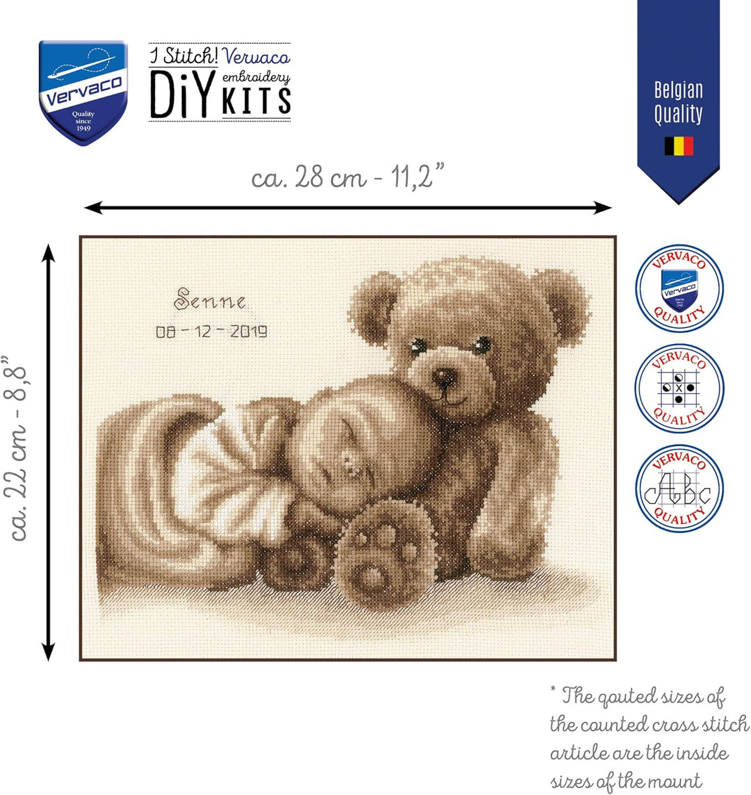 Vervaco PN-0163786 Baby & Bär Zählmusterpackung, Baumwolle, mehrfarbig, 28 x 22 cm / 11,2" x 8,8"