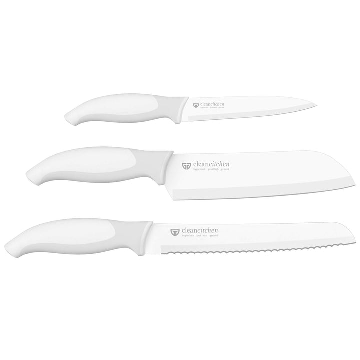 GRÄWE Küchenmesser-Set CleanCitchen 3-teilig,Weiss, Messer, Messerset, Brotmesser, Gemüsemesser, Obs