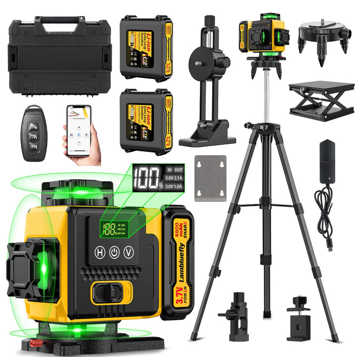 Kreuzlinienlaser mit Stativ, Laser Wasserwaage mit 2x4800mAh Batterien, 4x360 Grad Laser Level mit L