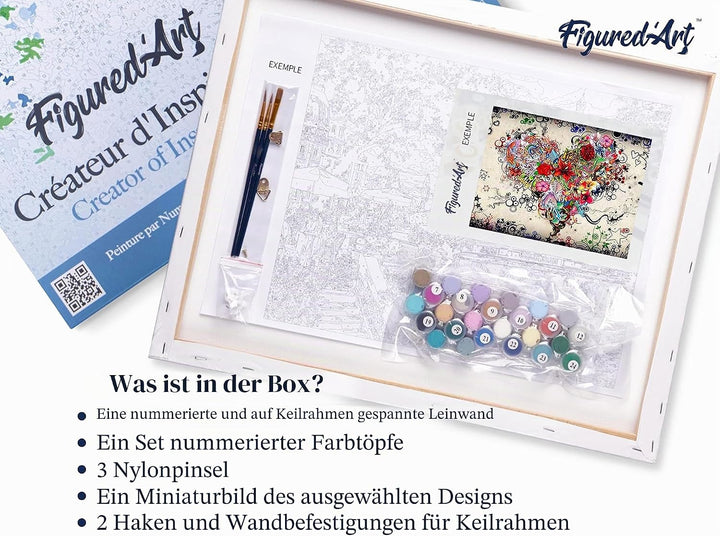 Figured'Art Malen Nach Zahlen Erwachsene Mit Rahmen Blumenherz - Paint by Numbers Basteln DIY Bastel
