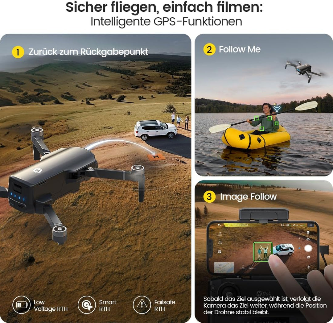 Holy Stone GPS Drohne mit 40 Min Flugzeit (2 Akkus), 4K Kamera, Auto-RTH, 5GHz WiFi bis 3000 m, unte