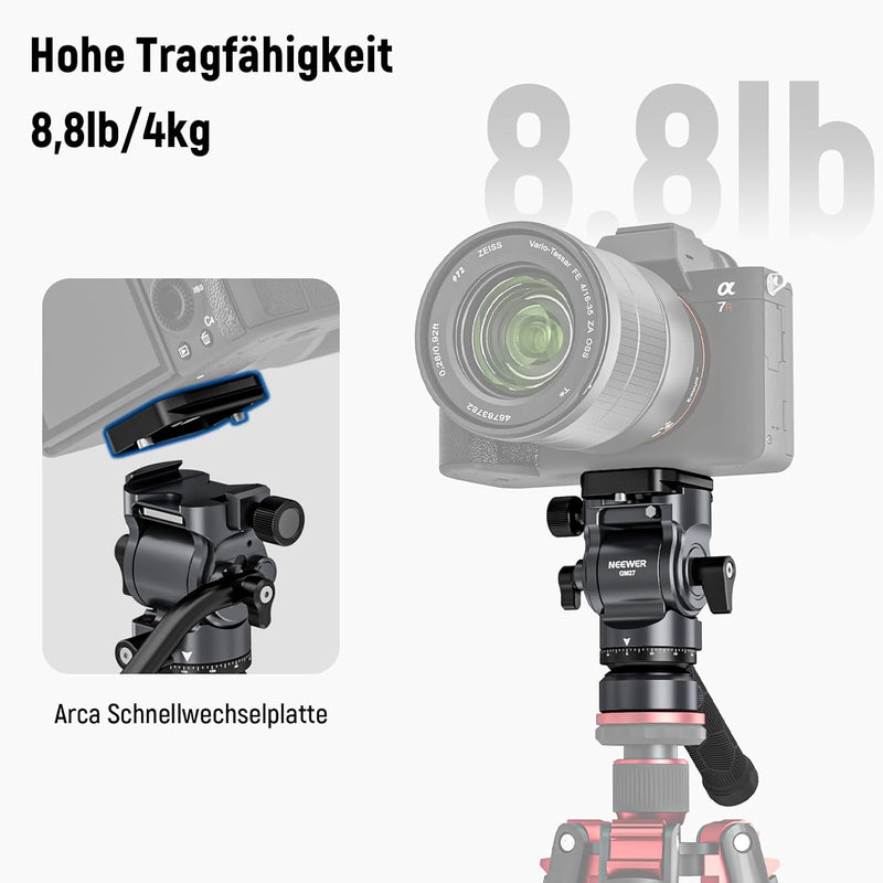 NEEWER Fluidkopf für Videostativ mit +/-10° Nivellierbasis (⌀37mm), Metall Stativkopf Videokopf mit