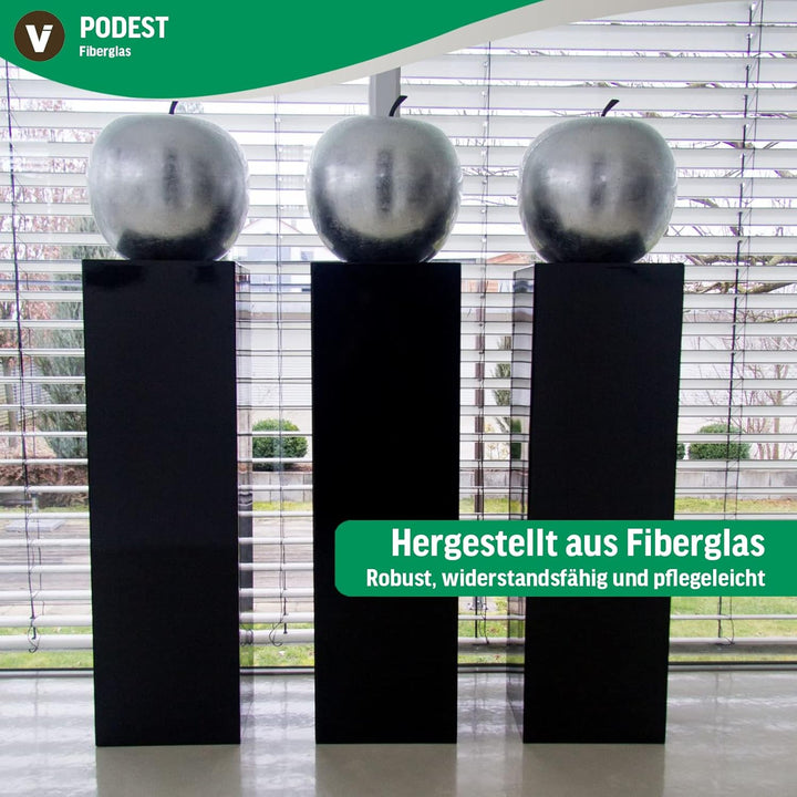VIVANNO Podest Deko-Säule Stele Blumenständer Fiberglas Schwarz Hochglanz 30x30x80 30x30x80 cm Schwa