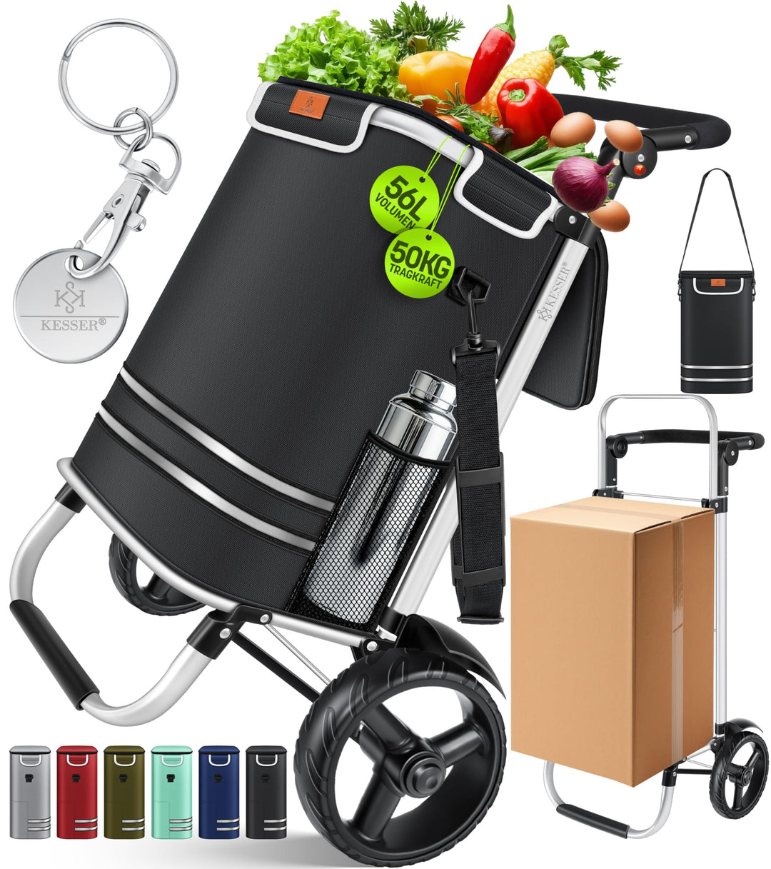 KESSER® Einkaufstrolley klappbar mit 56L Kapazität und belastbar bis 50kg | 3in1 Trolley Sackkarre &