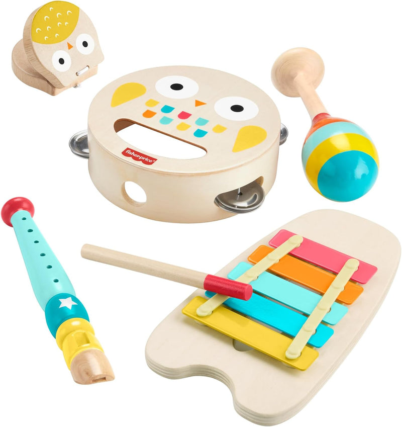 Fisher-Price Musik-Geschenkset für Kleinkinder mit Tierspielzeug-Instrumenten, 6 Holzteile für Kinde