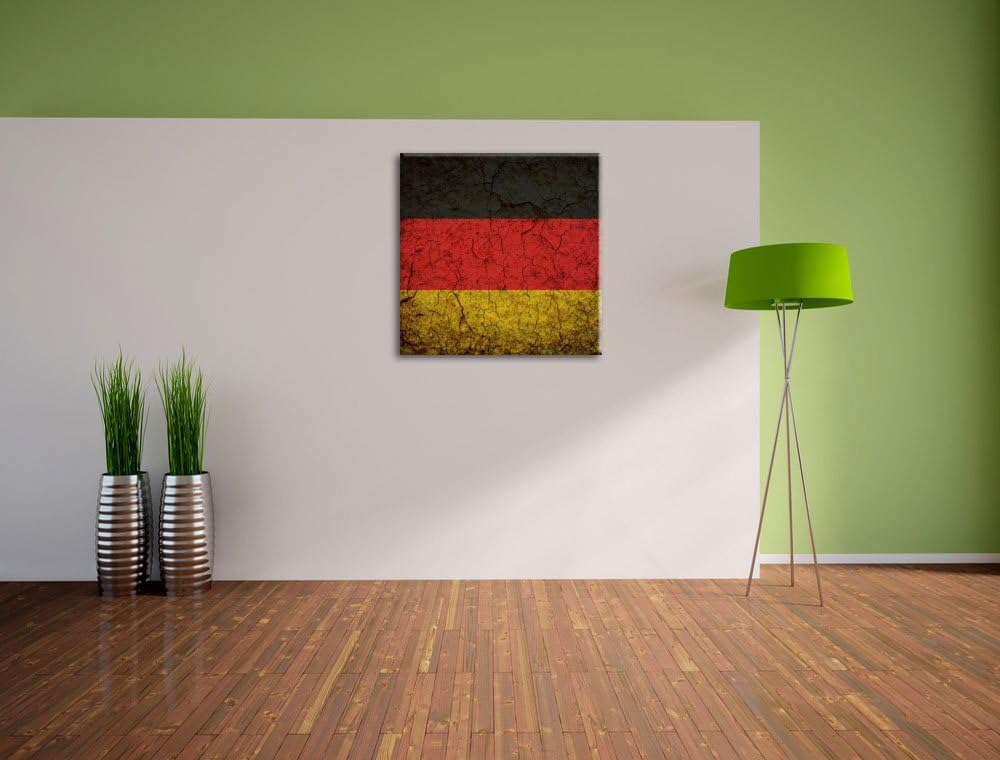 Deutschlandfahne, Format: 70x70 auf Leinwand, XXL riesige Bilder fertig gerahmt mit Keilrahmen, Kuns