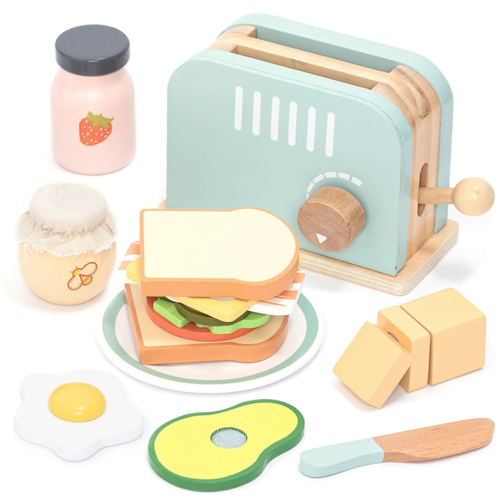 UMU® Holz Toaster & Sandwich Küchenspielzeug - inkl. Pop-up Toaster, Butter schneiden, Kinderküche Z