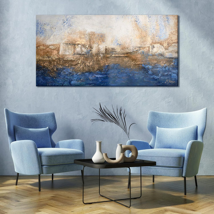 YS-Art Abstrakt Acryl Gemälde auf Leinwand Marine handgemalt Wandbilder Wohnzimmer modern Wohndekor