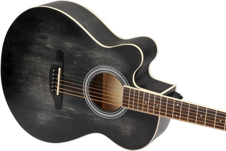 Winzz Linkshänder Gitarre Akustik, Westerngitarre für Erwachsene Kinder, Schwarz Gitarre Anfänger Se